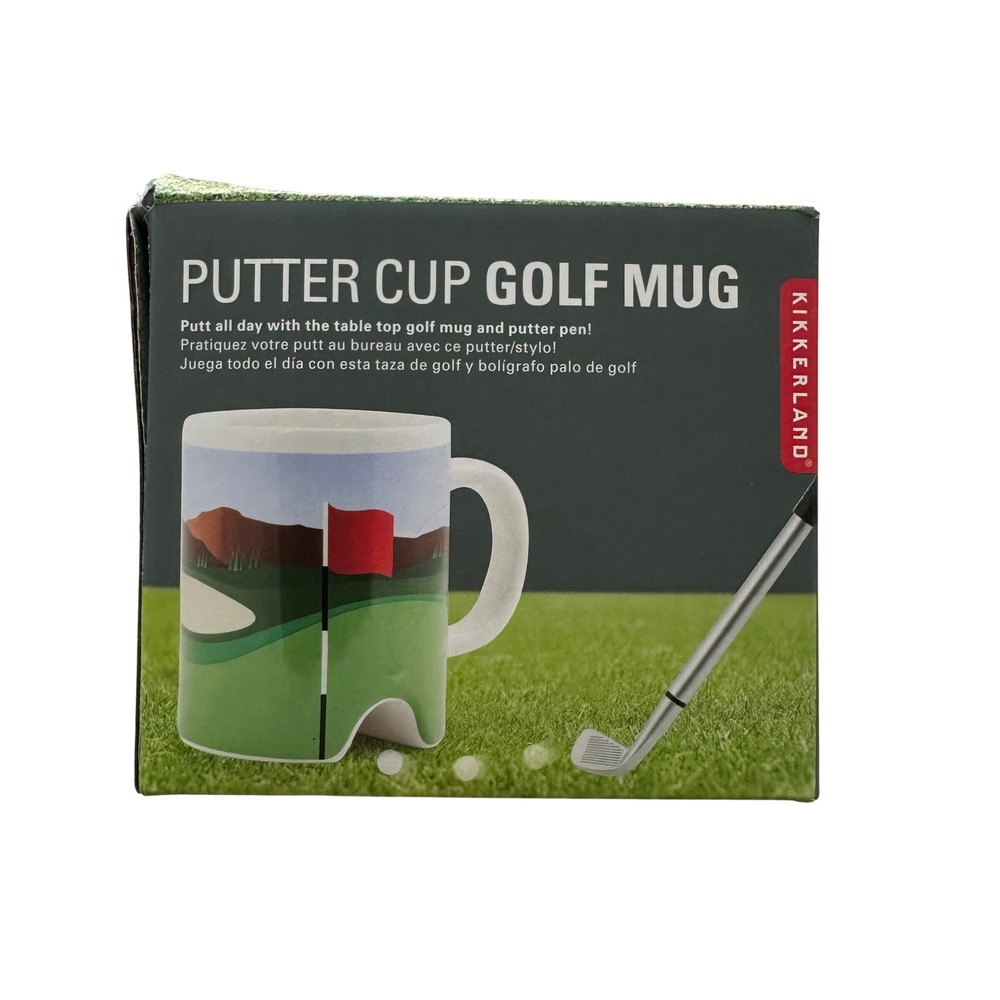 Kikkerland Putter Cup Golf Mug Porcelain Set with Putter Pen and Ball CU66 NEW